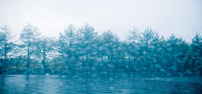 蓝色雨雾树木背景