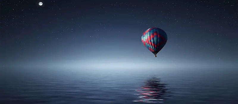 热气球 大海 夜