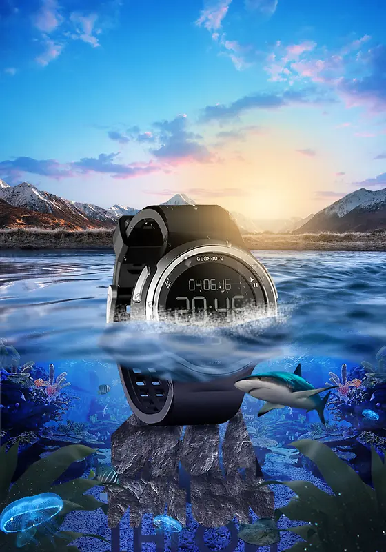 蓝色大气海洋男士手表广告背景
