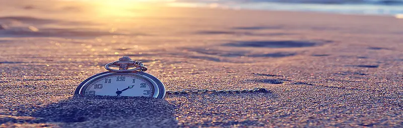 夕阳日落沙滩钟表唯美