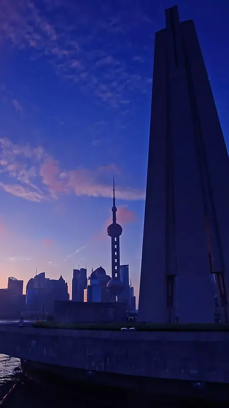 上海早晨蓝色忧郁摄影H5背景