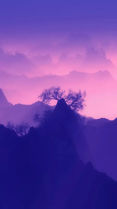 梦幻蓝紫色山峰风景H5背景