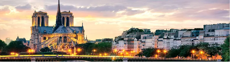欧洲夕阳下的城市霓虹灯彩背景图