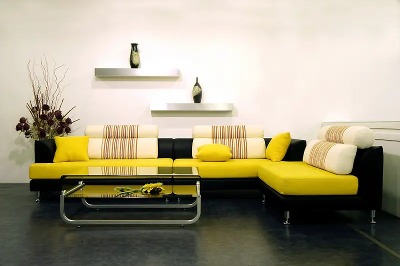 时尚黄色简洁沙发客厅家居图片