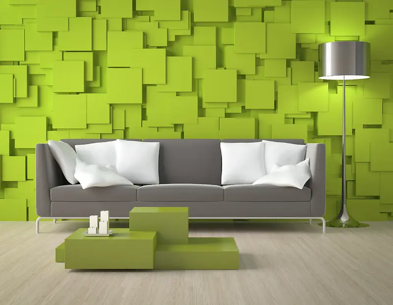 绿色时尚客厅沙发背景素材