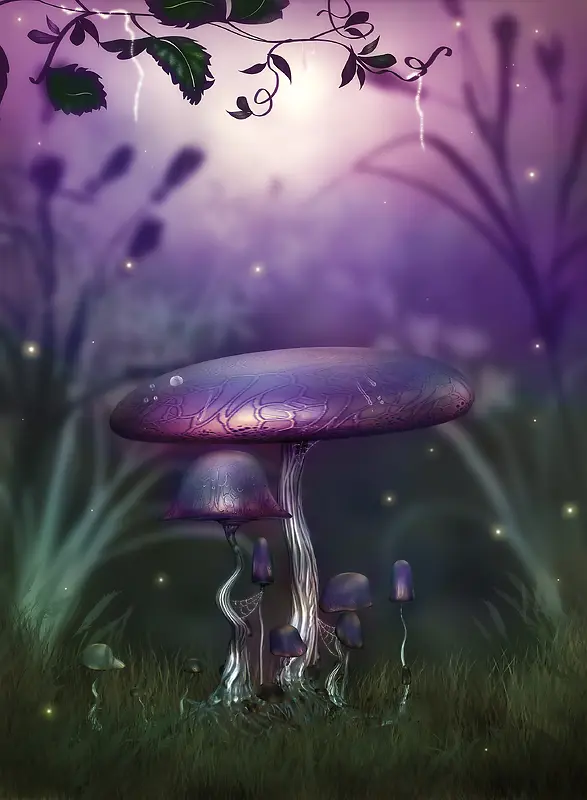 浪漫紫色蘑菇背景
