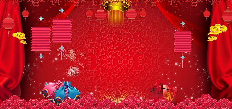 红色激情狂欢灯笼纹理banner背景