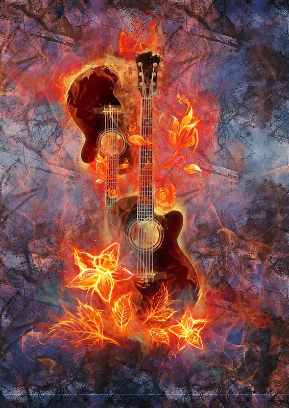 火焰创意酷炫吉他培训班海报模板背景素材