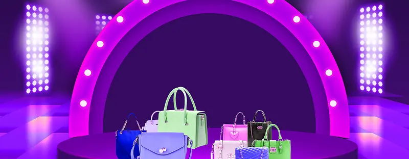 新款女包促销季几何紫色banner