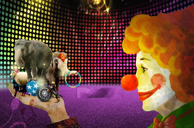 小丑奇幻梦幻创意马戏团嘉年华背景素材