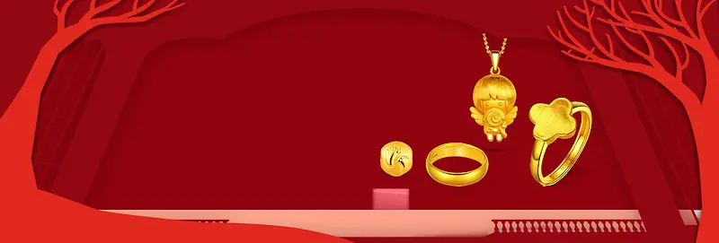 黄金珠宝促销年底红色背景