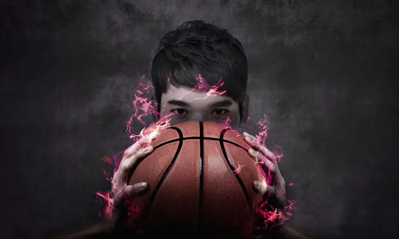 黑色背景篮球火焰激情平面广告