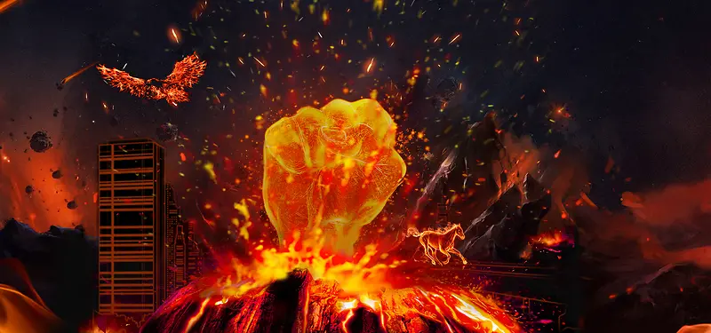 黑色质感火焰拳头数码banner