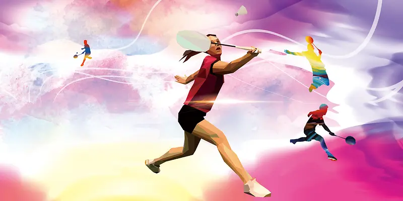 炫彩光效羽毛球俱乐部海报背景素材