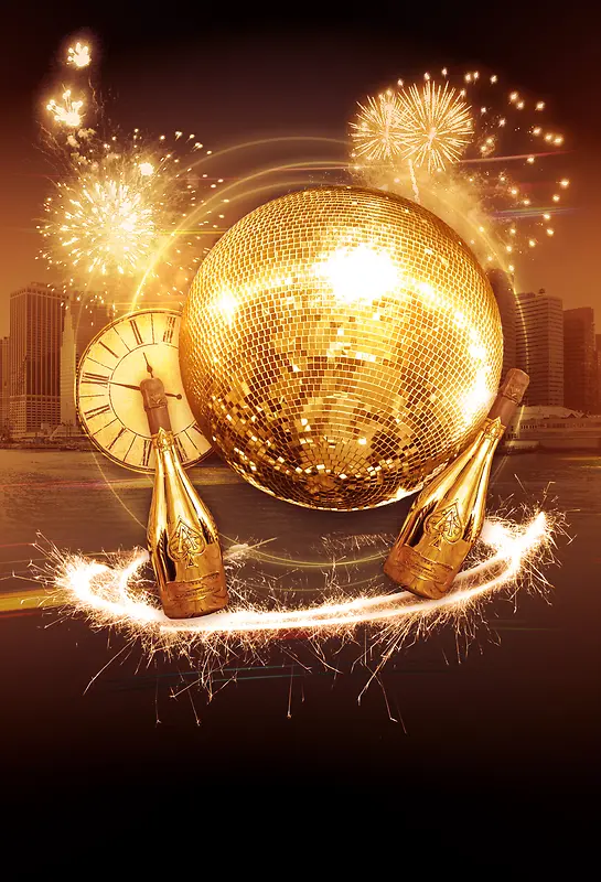 金色奢华水晶球狂欢酒吧海报背景素材