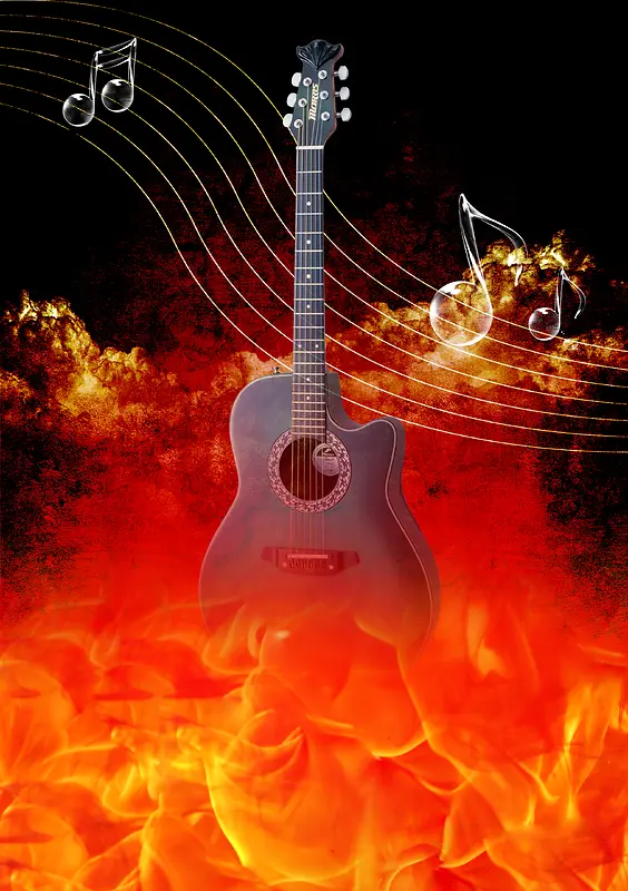 激情狂欢火焰燃烧吉他音乐背景素材