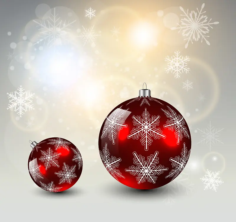 圣诞节华丽金属质感吊球红色雪花矢量背景图