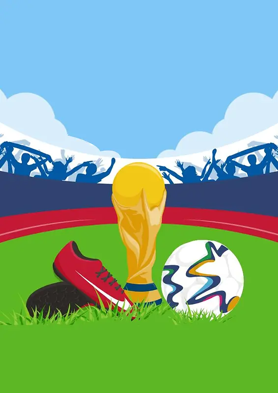 手绘扁平绿色球场世界杯活动海报