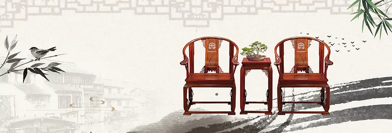 中式椅子促销传统竹子banner