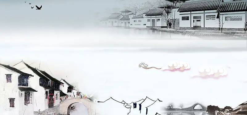 中国风江南古建筑海报设计背景图