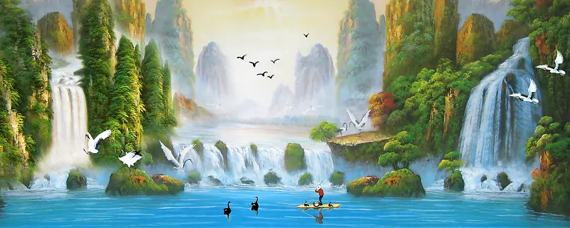 山水瀑布风景淘宝网站背景图