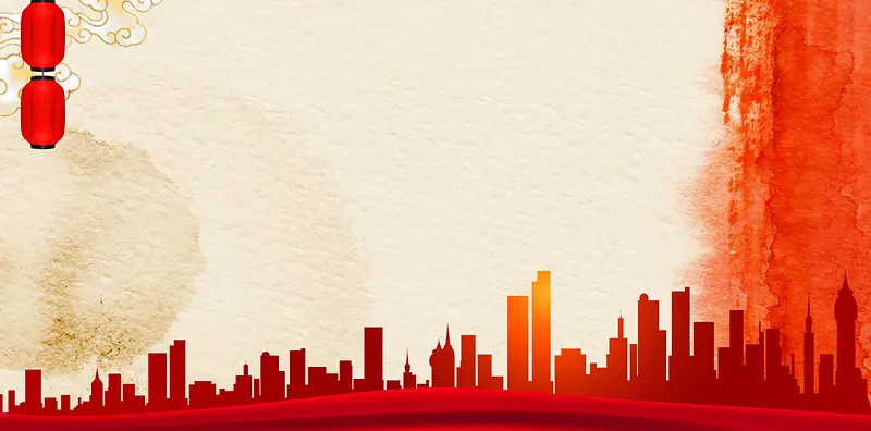 中国风红色城市建筑背景