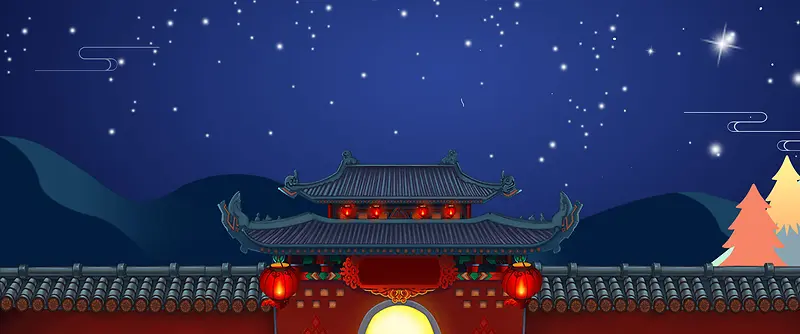 八月十五中秋节卡通手绘中国风banner
