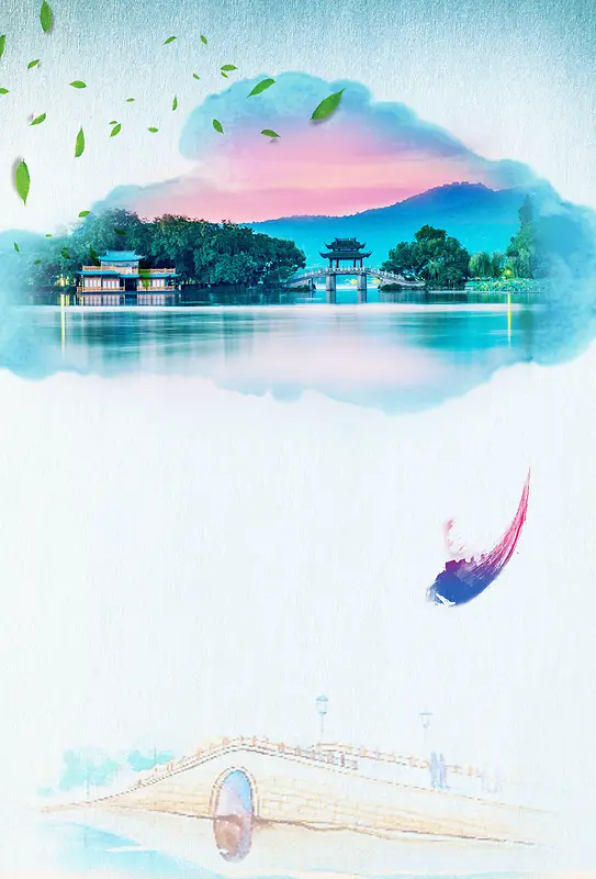 西湖旅行主题海报背景元素