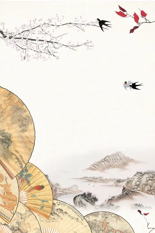 中国风水墨意境古扇重阳节海报背景素材