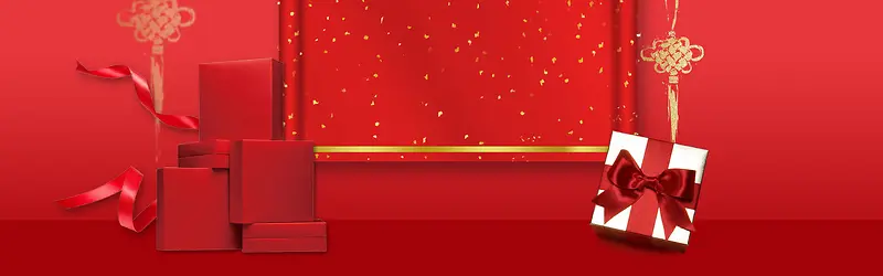 新年中国风红色电商海报背景