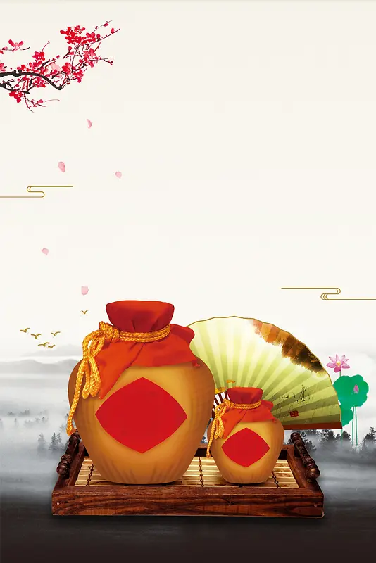 中国风陈年美酒古代酿酒文化海报背景素材