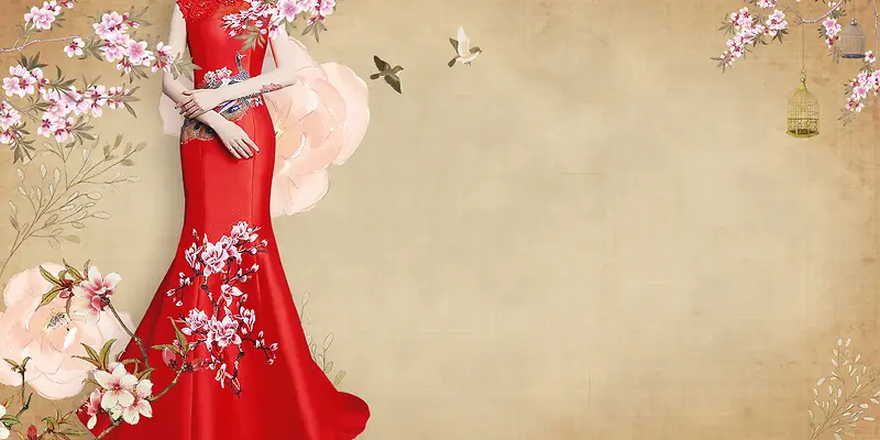 中国风复古古典旗袍艺术海报背景素材