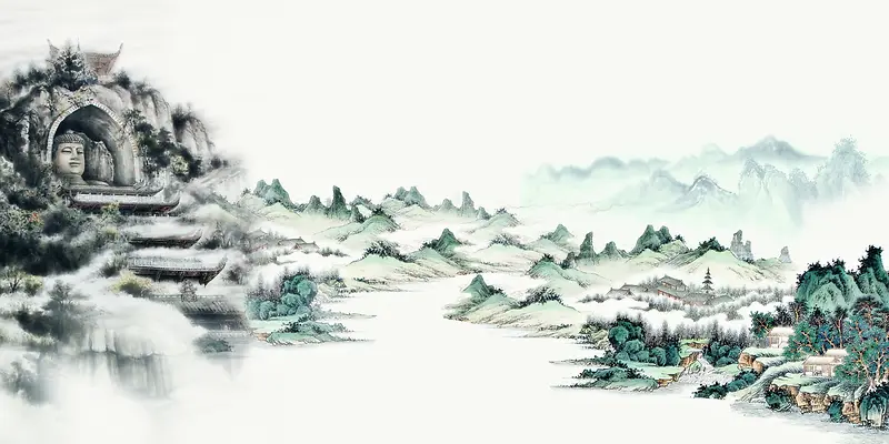 山水画大佛背景