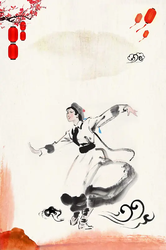毛笔画中国风民族舞培训海报背景素材