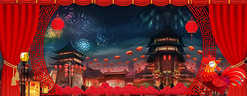 中国风春节红色电商海报背景