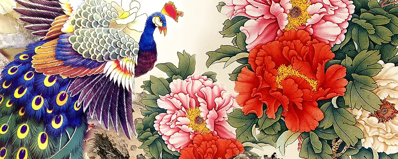 牡丹花孔雀淘宝网站背景图