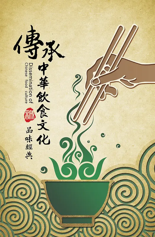 传承饮食文化挂旗水纹筷子背景