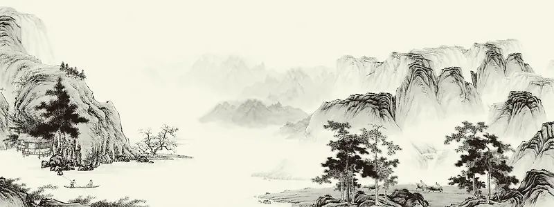 中国风山水甲天下经典水墨黑白背景