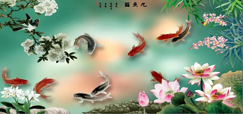 中国风九鱼图