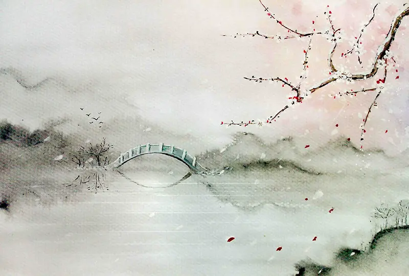 中国风手绘山水画平面广告