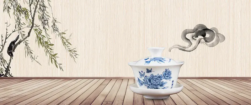 中国风复古茶水背景