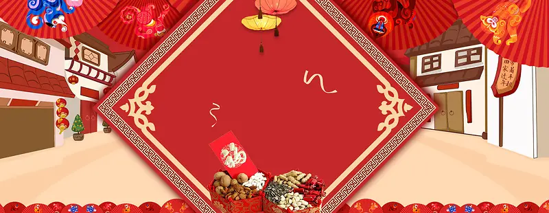 春节中国风设计红色背景海报banner