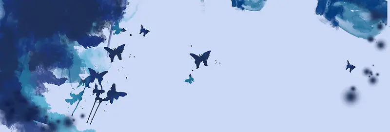蓝色蝴蝶水墨画古典背景banner