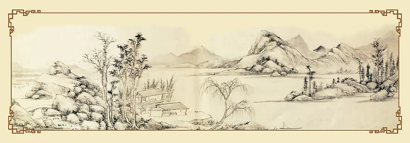 山水画中国风古典书画海报背景