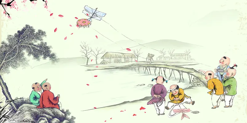 中国风淡雅意境风筝节海报背景素材