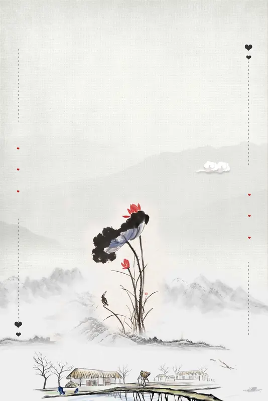 中国风水墨画荷塘月色海报背景