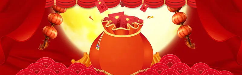 春节中国风红色电商海报背景