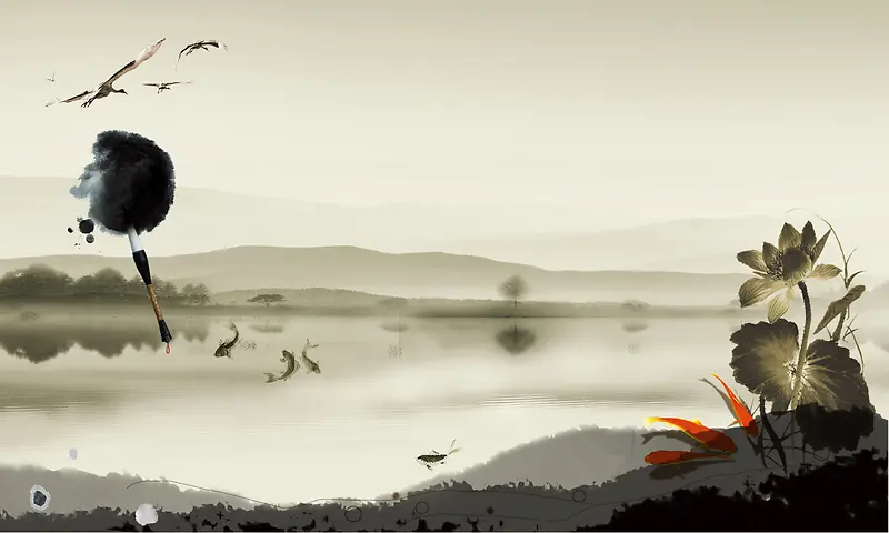 中国古典文艺山水海报