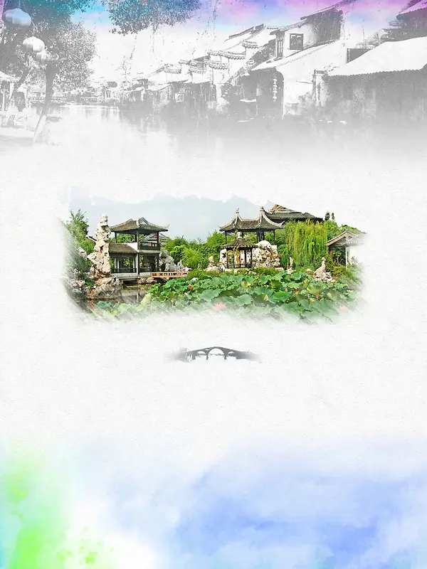 苏州木渎古镇旅游海报背景素材