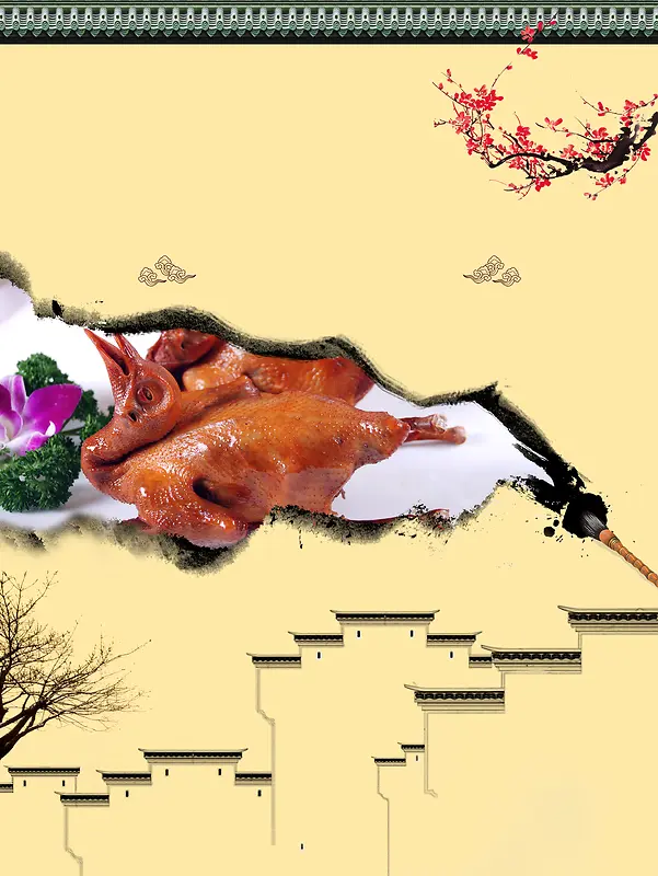 中国风乳鸽宣传墙贴海报背景素材